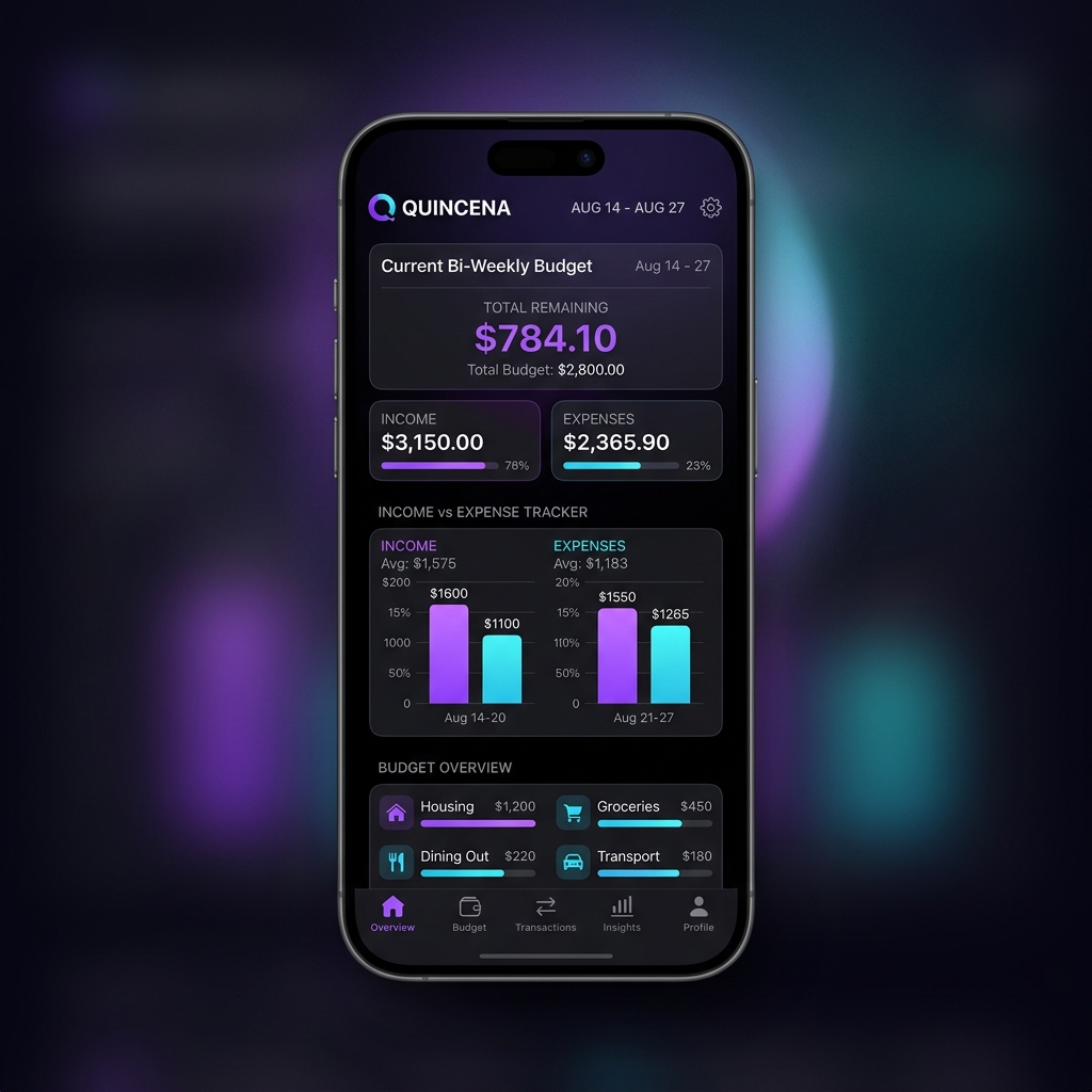 Quincena Personal Finance App Interface